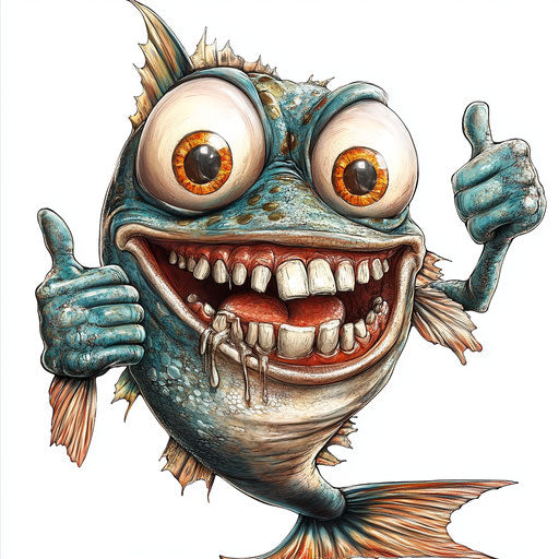 Humorous caricature of a sea creature with human characteristics