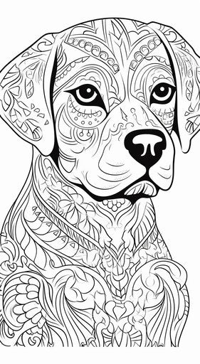 Adult coloring dog, emphasis on negative space, avacadopunk