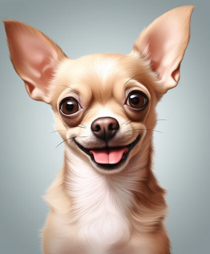 Chihuahua dog drawing, light maroon and light brown style, animated expressions, character caricatures