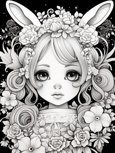 Cute coloring pages for girls, bunnycore style