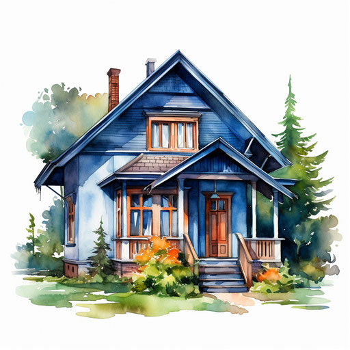 House clipart images in the style of Oil painting, on a white background