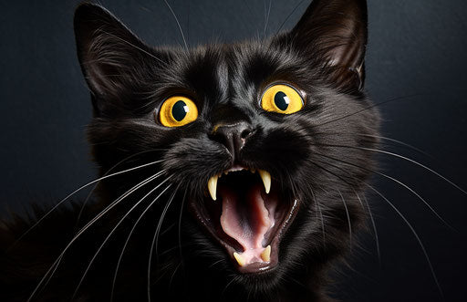 Black cat with yellow tongue out