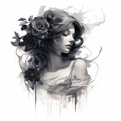 Black rose on white background, hauntingly beautiful illustration