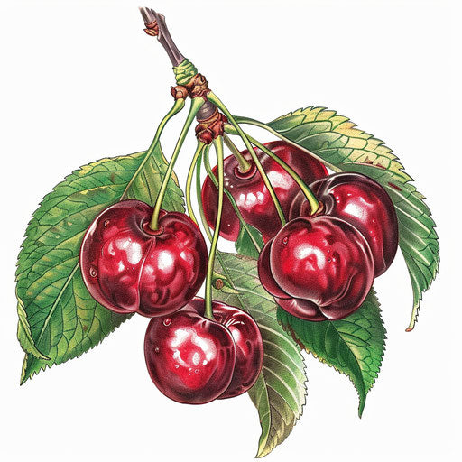Botanical cherry tattoo on white background