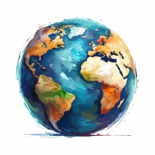 Globe clipart in the style of Oil painting, on a white background
