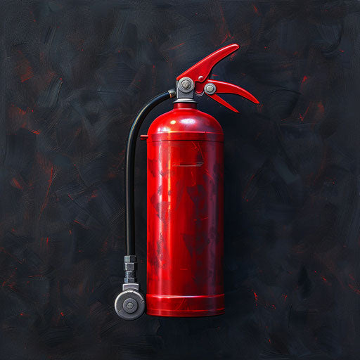 Realistic illustration of a fire extinguisher on dark charcoal background