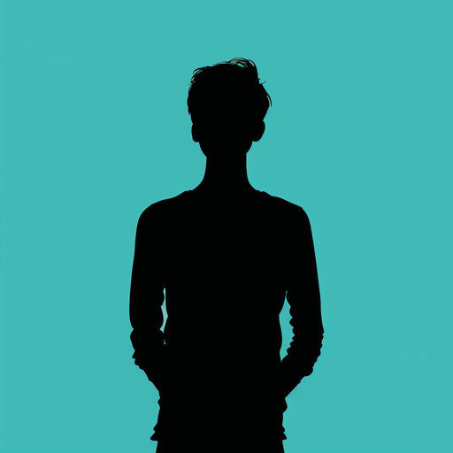 Realistic person silhouette on turquoise background