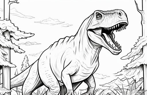 Coloring page of animated dinosaur, vibrant and colorful style