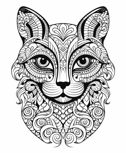 Adult coloring pages, animal style, abstract, tattoo, cat, mosaics