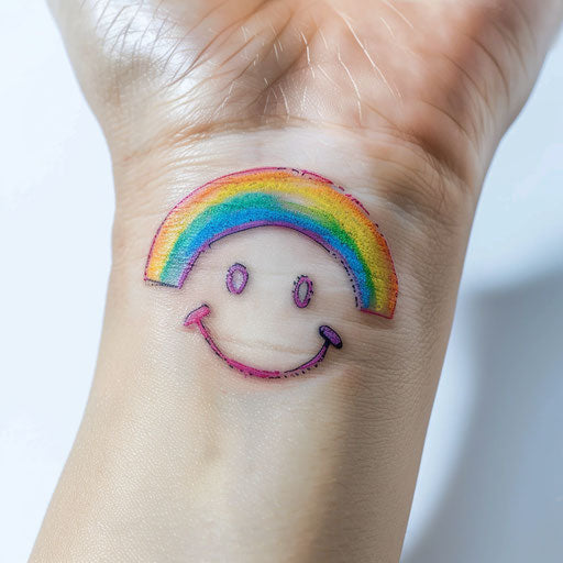 Vibrant smiley face tattoo design on pristine white background