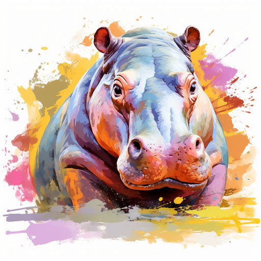 Hippopotamus clipart in the style of Impressionistic Art, on white background