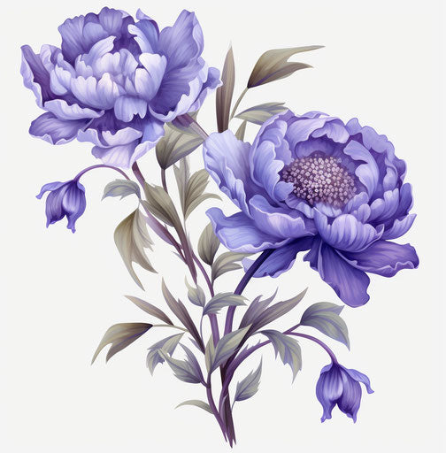 Peony flower inspired by ancient Chinese art, purple