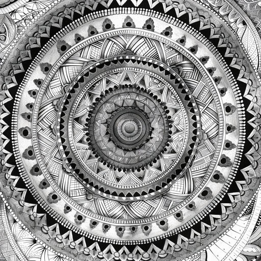 Intricate lace patterns in a circle. Coloring book page