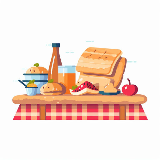 Minimalist style picnic clipart, on white background