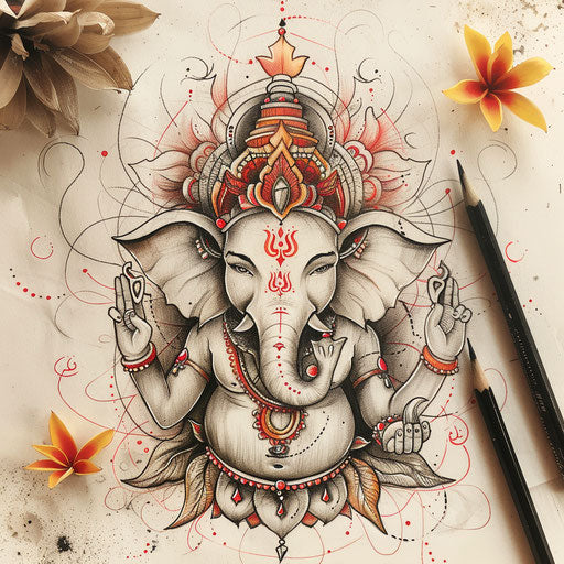 Harmonious tattoo sketch of Ganesha in clipart style