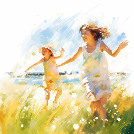 Summer fun clipart in the style of Impressionistic Art, on white background