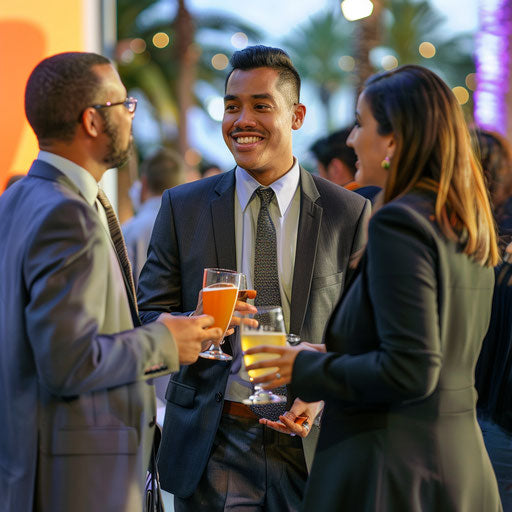 Professional networking at corporate event