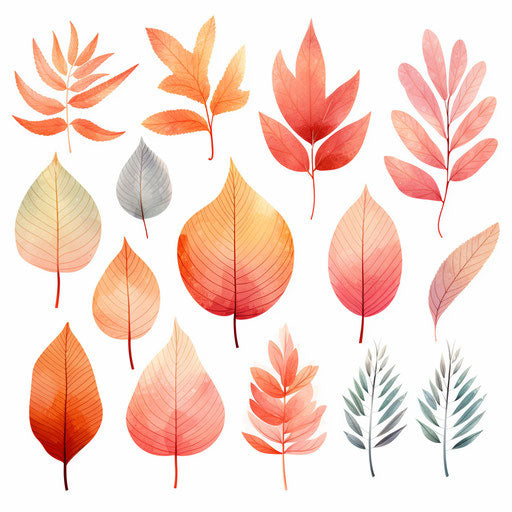 Autumn leaves in Pastel Colors Art style on white background