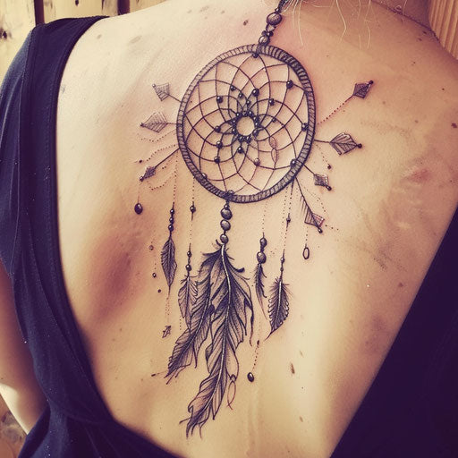 Dreamcatcher tattoo with feathers and beads