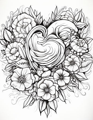 Heart-shaped rose wreath coloring page