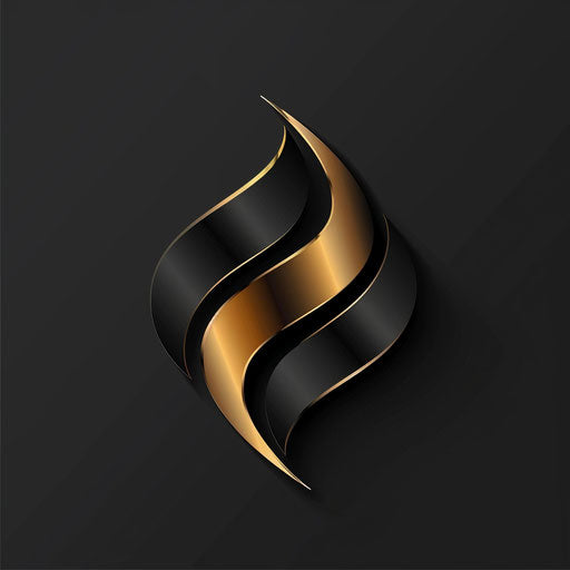 Online logo with luxurious design, using metallic gold and black on dark background