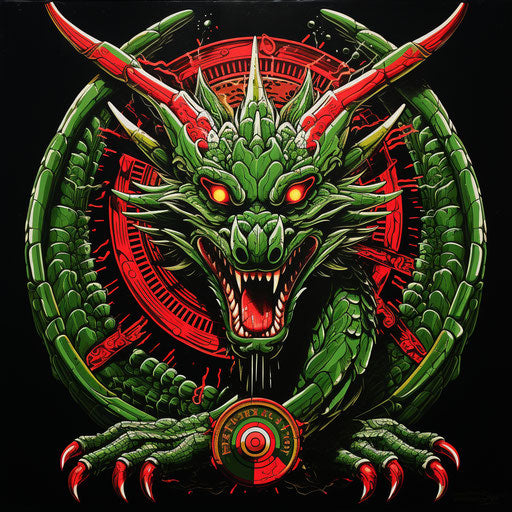 Green dragon with wings, traditional Japanese artistic style