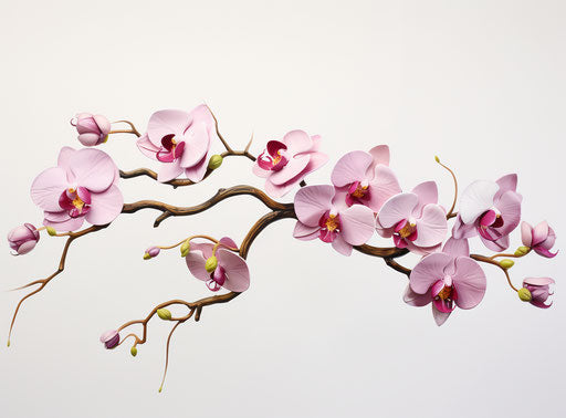 Realistic orchid plant, light magenta and amber, twisted branches