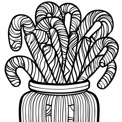 Bold outlines of multiple candy canes in a jar