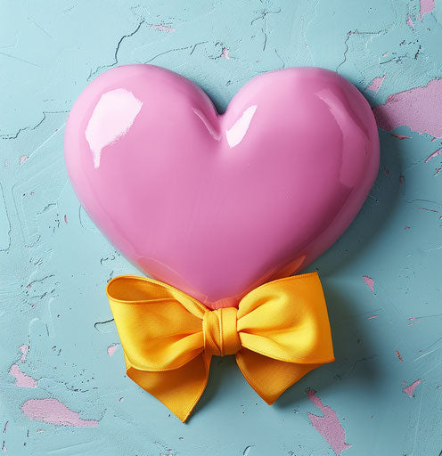 Pink heart with yellow bow, iconic style, 27:28