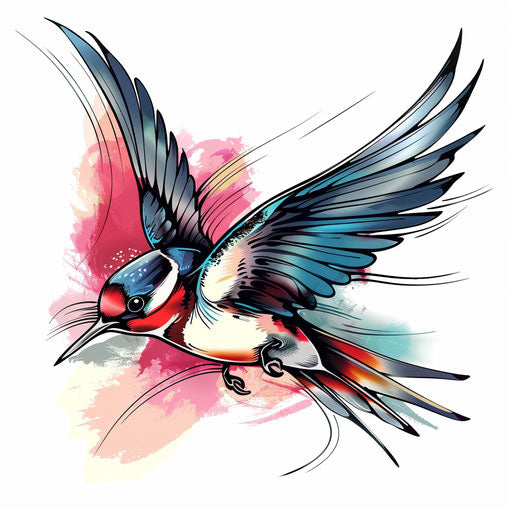 Stylized swallow tattoo in a pop art style