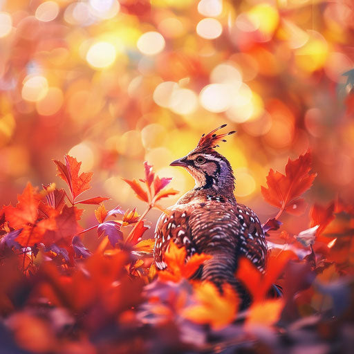 Sage grouse among colorful autumn leaves
