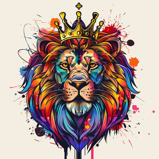 Crowned lion in contemporary clipart style