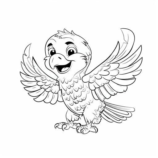 A cute cartoon eagle with a smiling face
