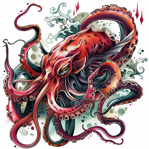 Neo-traditional kraken tattoo artwork