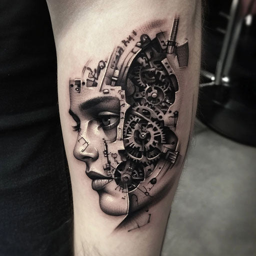 Small face tattoos with mechanical gears