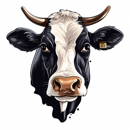 Cow head illustration in the style of Chiaroscuro Art, on a white background