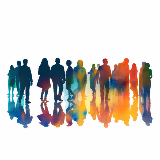 Silhouettes of people in Impressionistic Art style, on white background