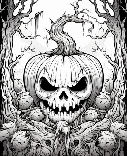 Adult Halloween coloring pages, light red and light azure style