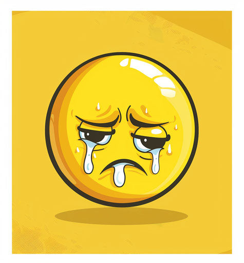 Sad face with tears on a yellow background