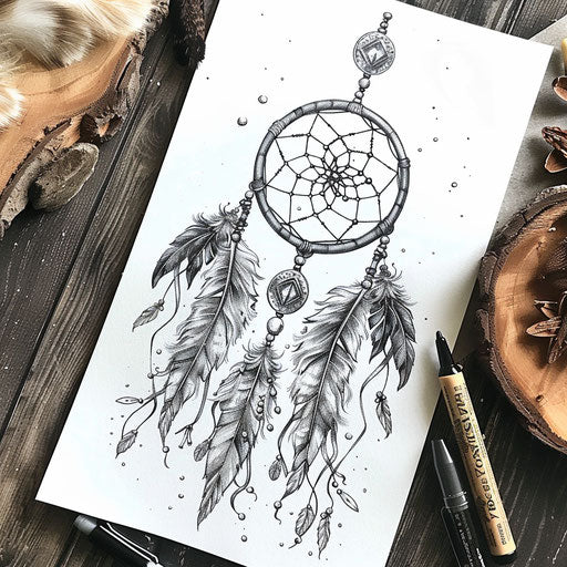 Native American dreamcatcher tattoo with feathers and beads