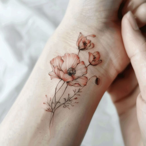 Ethereal poppy tattoo design with soft colors