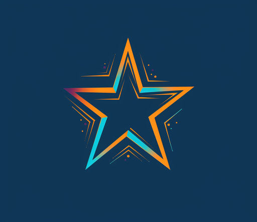 Colorful star icon for print, dark sky-blue and orange style, speed and motion, playful, fairy academia, sparklecore, double lines