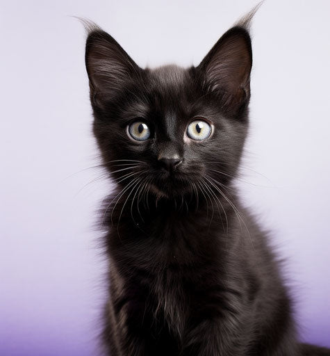 Black and grey kitten isolated on white, mona hatoum style