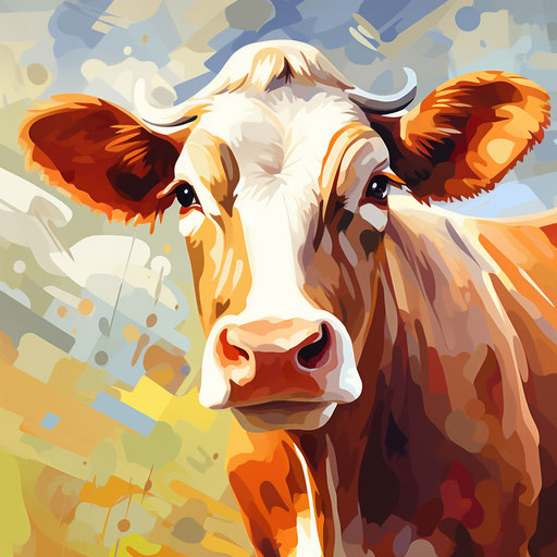 Cow cartoon png in the style of Impressionistic Art, on a white background