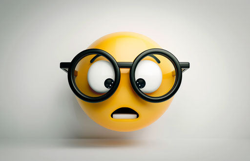 Surprised emoji face with glasses on white background