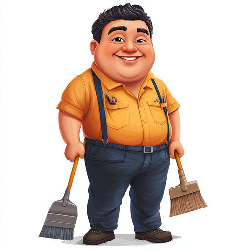 Intriguing Janitor Caricature Clipart for Book Illustrations