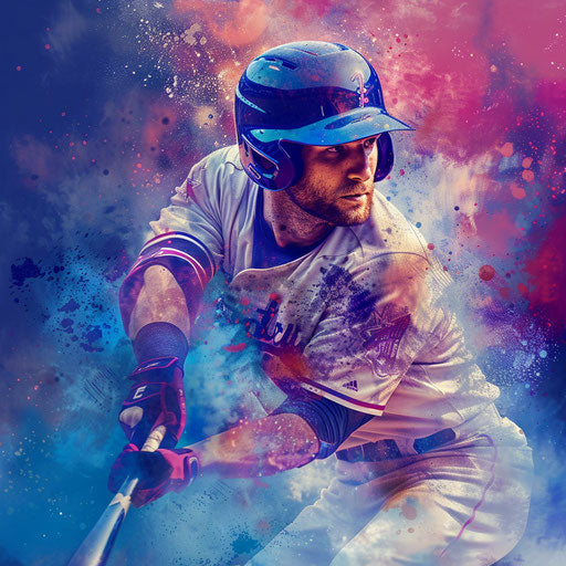 Baseball player in realistic style with flat blue background