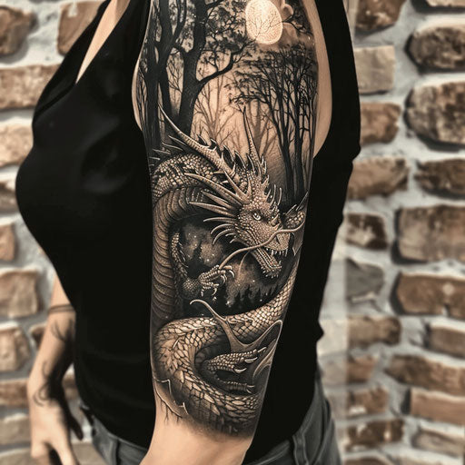 Fantasy-themed sleeve tattoos for women