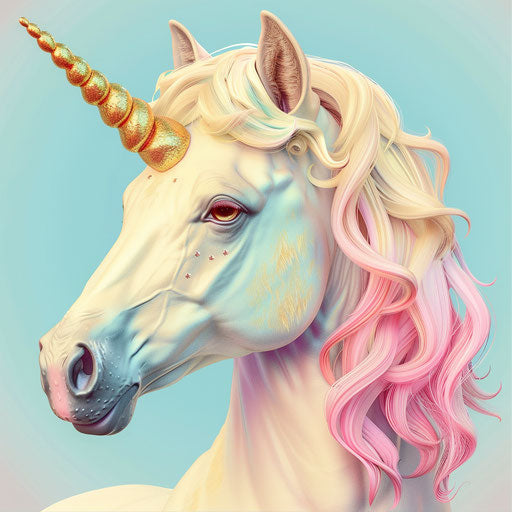 Realistic unicorn head clipart on colorful backdrop