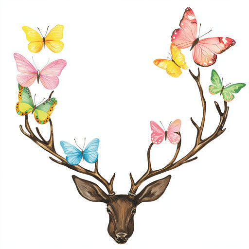 Deer antlers with colorful butterflies for spring project